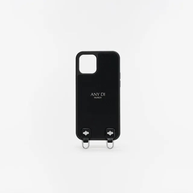 any-di-phonecase-handyh-lle-schwarz-veganes-leder-silber-hardware image 1