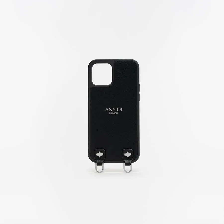 any-di-phonecase-handyh-lle-schwarz-veganes-leder-silber-hardware image 1