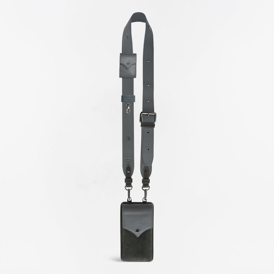 any-di-color-strap-set-leather-khaki-grey-phone-pouch-strap-set image 1
