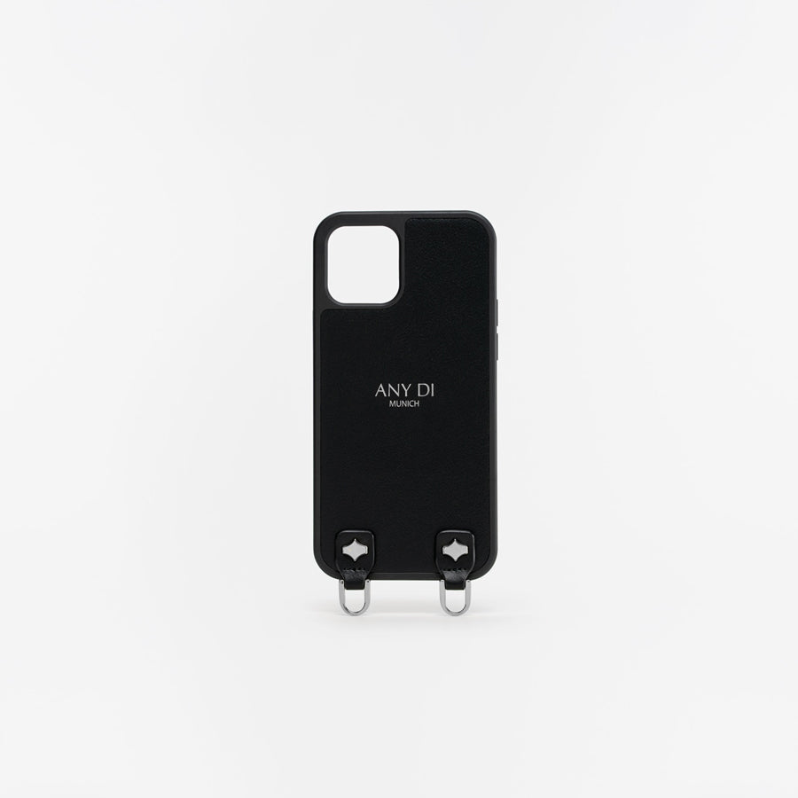any-di-phonecase-handyh-lle-schwarz-veganes-leder-silber-hardware image 1