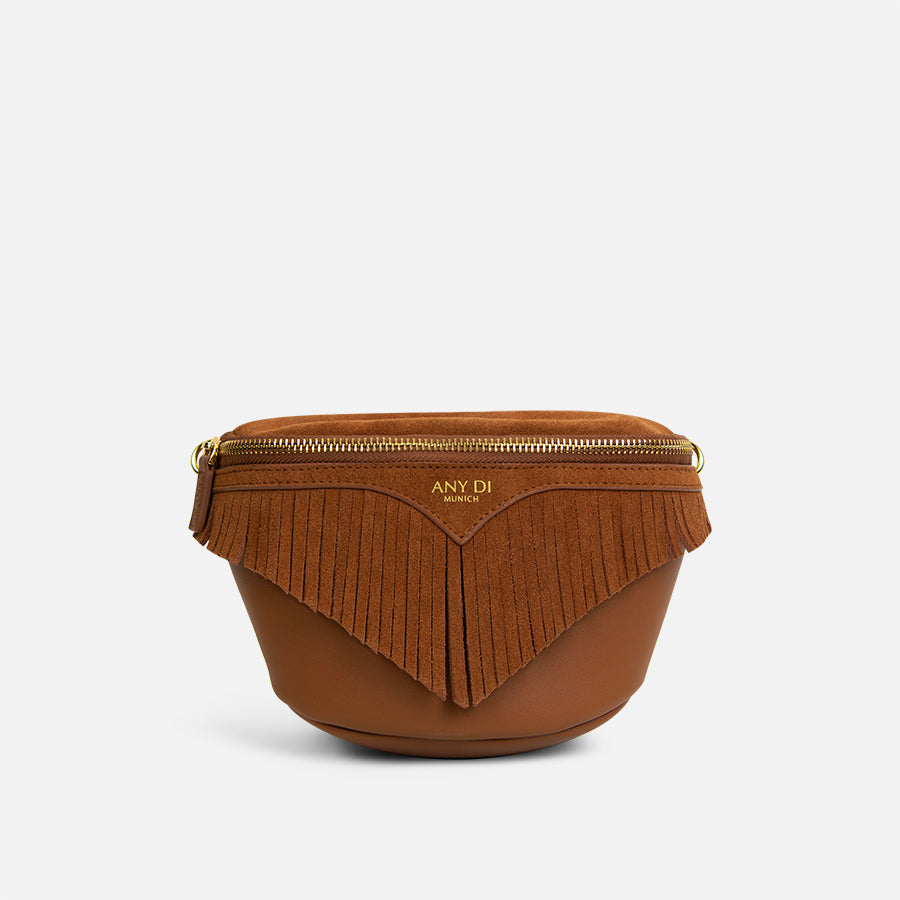 any-di-fanny-pack-fringes-cognac-bauchtasche-mit-veloursfransen image 1