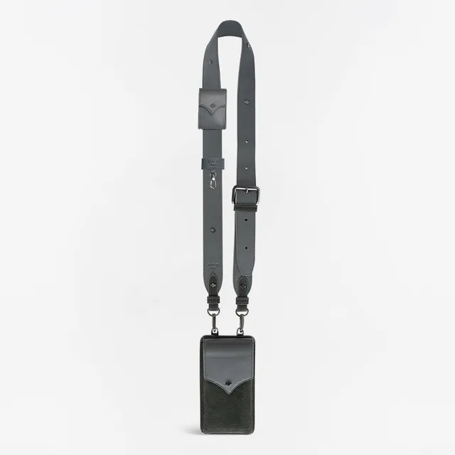 any-di-color-strap-set-leather-khaki-grey-phone-pouch-strap-set image 1