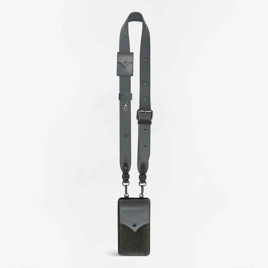any-di-color-strap-set-leather-khaki-grey-phone-pouch-strap-set image 1