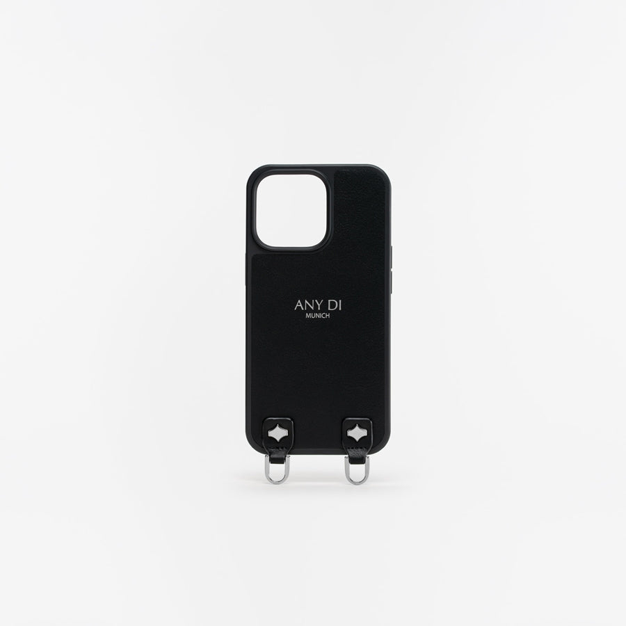 any-di-phonecase-handyh-lle-schwarz-veganes-leder-silber-hardware image 2